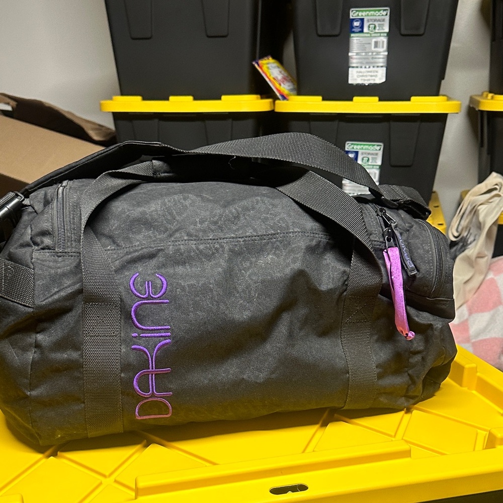 Dakine Charcoal Duffel Bag with Purple Accents